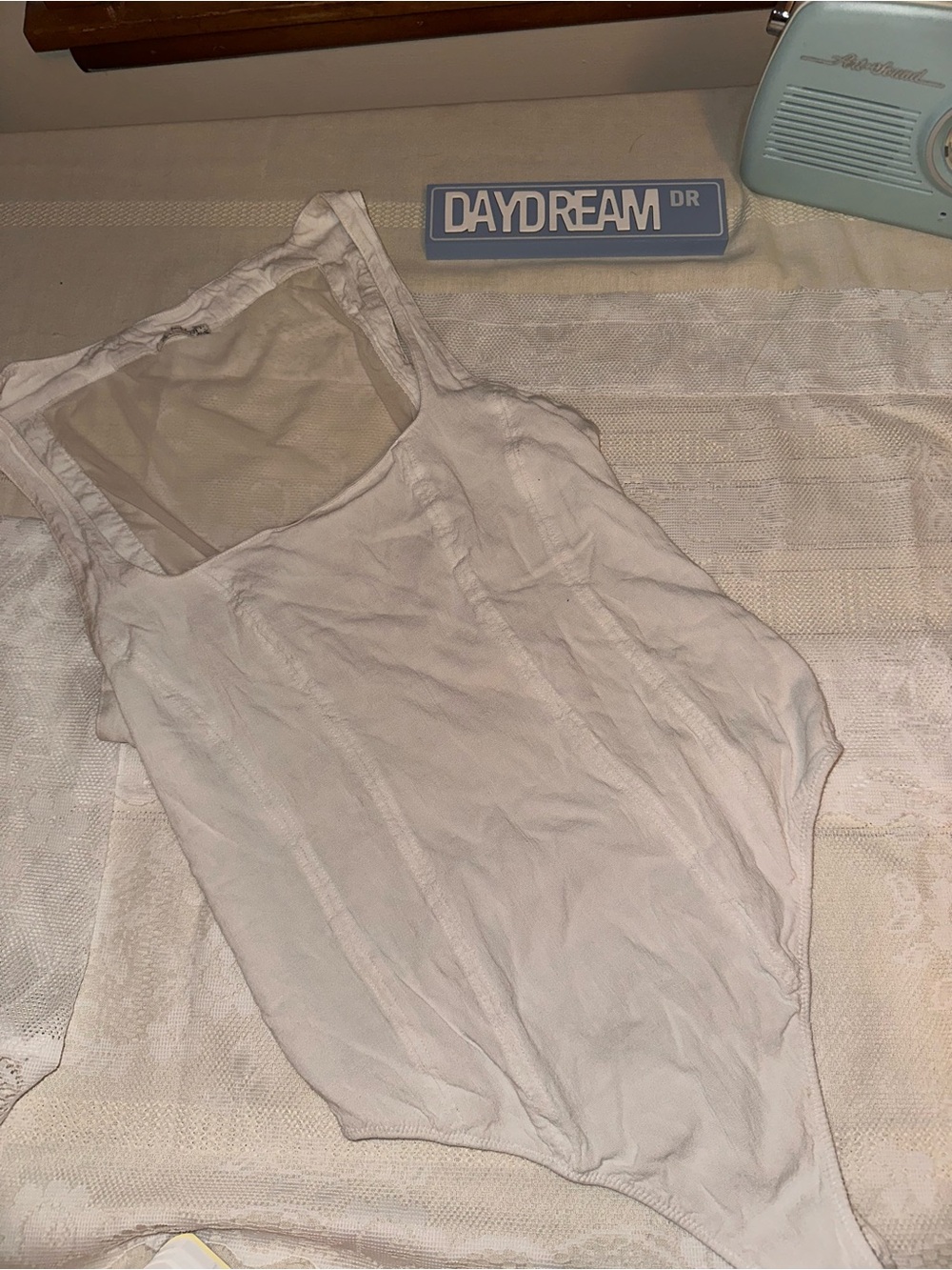 Free People Ivory/Taupe Sheer Back Panel Bodysuit